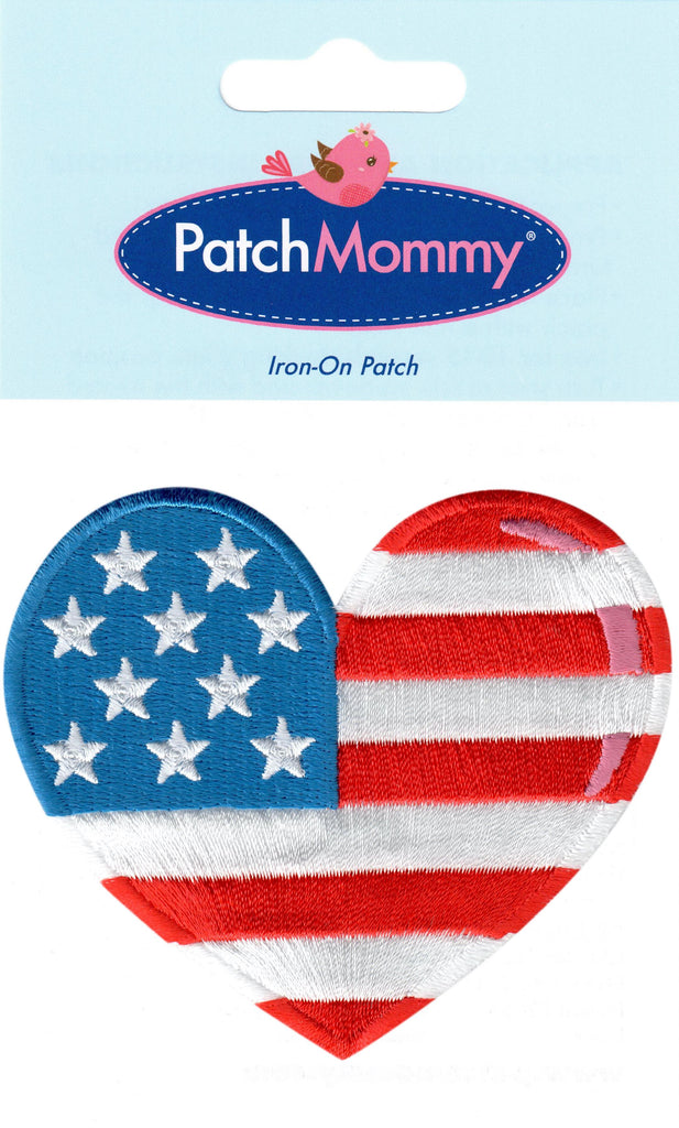 American Flag Iron On Patch - American Flag Applique Heart