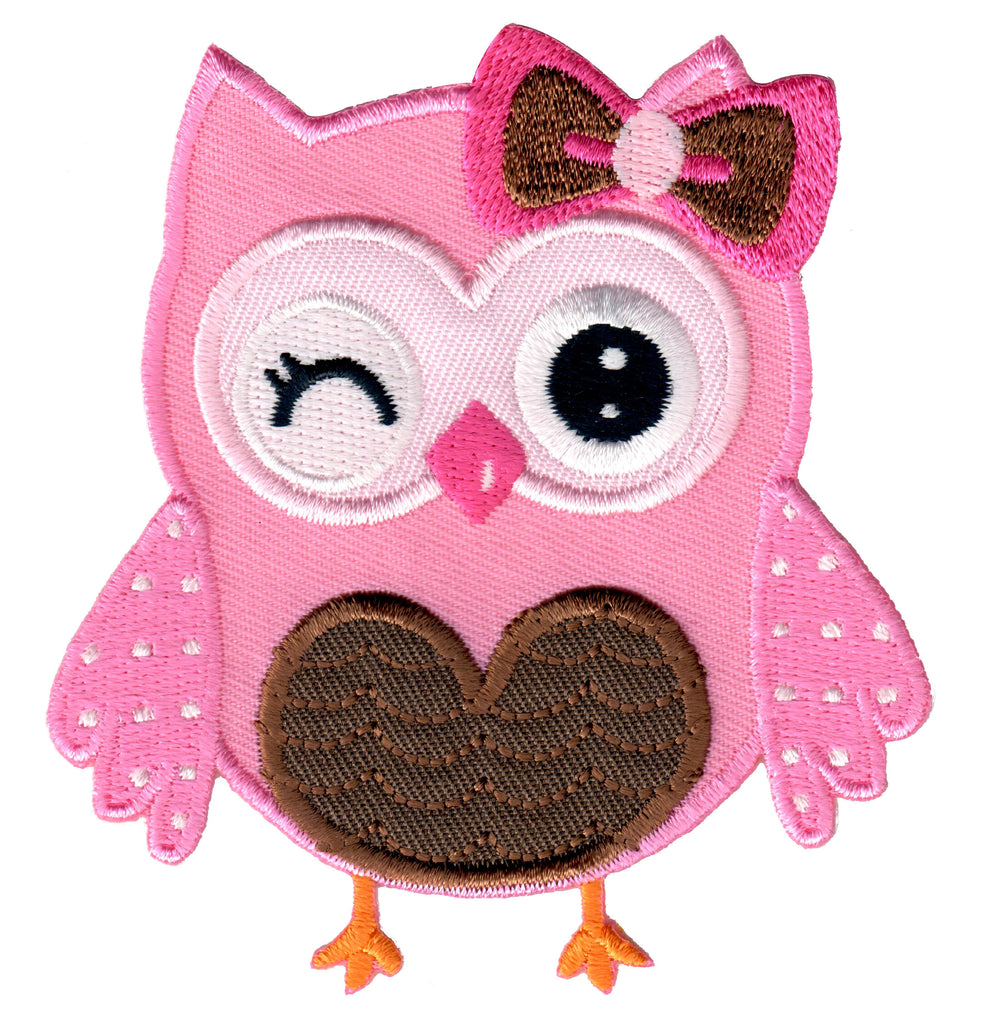 Pink Owl Iron On Patch and Embroidered Sew On Appliqué for Kids
