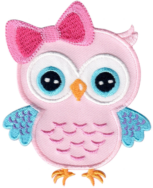 Pink Blue Owl Iron On Patch and Embroidered Sew On Appliqué for Kids