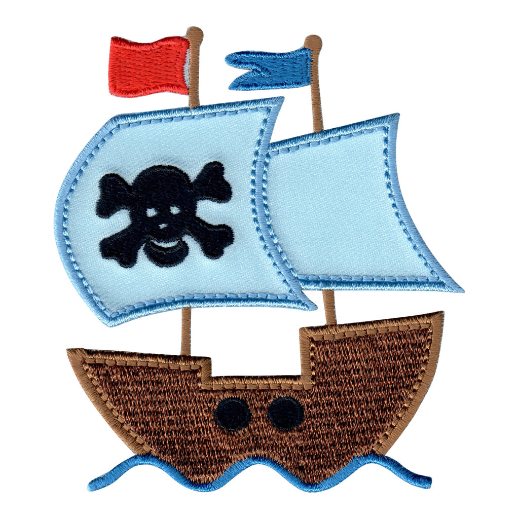 Pirate Ship Iron On Patch and Embroidered Sew On Applique for Kids