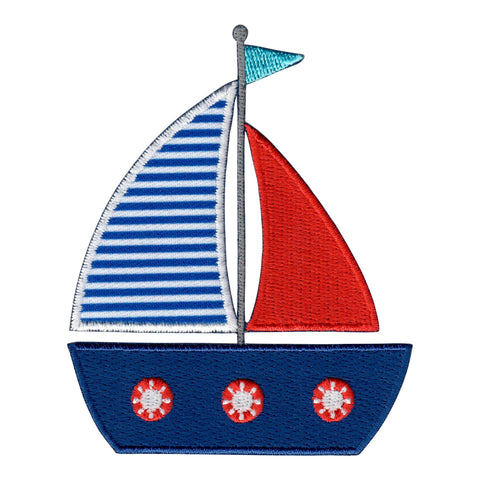 Sailboat Iron-On Patch and Embroidering Sew On Applique for Kids Clothing